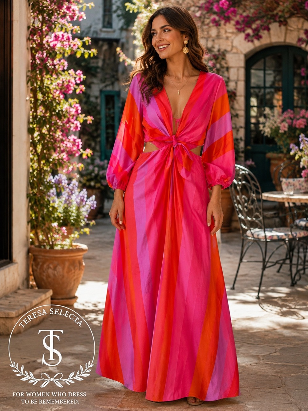 NWT BuddyLove XS Pink Orange Colorblock Cutout Tie Waist Maxi Dress